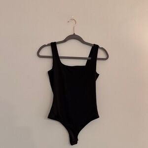 Chic Black Square Neck Bodysuit